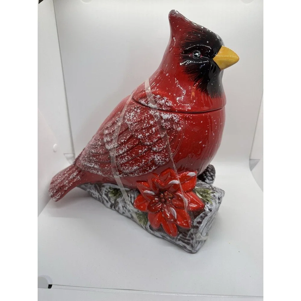 Large Cardinal Cookie Jar Ceramic Winter Holiday Decor Global Design Connections